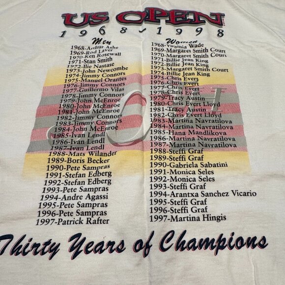 1998 Vintage 30th Anniv. US Open tennis white t-shirt- short sleeves- unisex XL - Picture 3 of 4